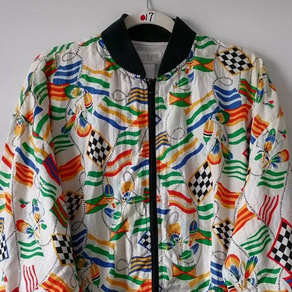 Adolfo Sport Womens Multicolor Naytical Flags Sailing Windbreaker Jacket Size L - Picture 2 of 6